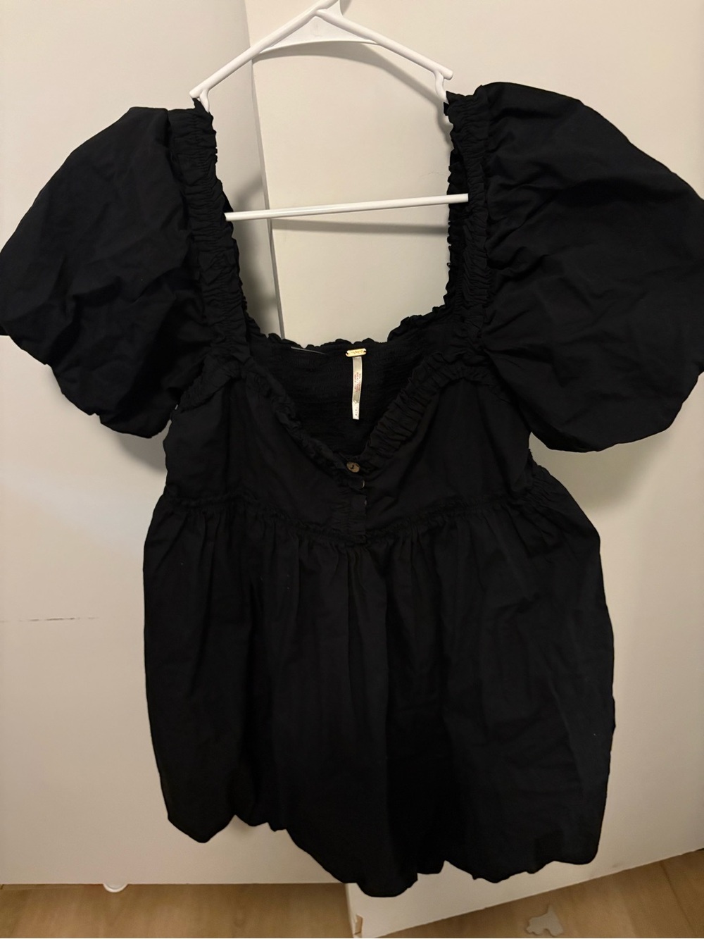 Free People Black Puff-Sleeve Square Neck dress, bubble